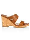 Jimmy Choo Sue Leather Cork Wedge Sandals In Cuoio