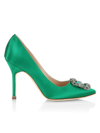 Manolo Blahnik Women's Hangisi 105mm Embellished Satin Pumps In Green