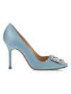 Manolo Blahnik Hangisi 105 Embellished Satin Pumps In Light Blue