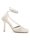 Bottega Veneta Women's Stretch Square-toe Ankle-strap Mesh Pumps In Toile