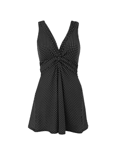 Miraclesuit Plus Size Allover Slimming Pin-point Marais Swimdress Women's Swimsuit In Black,white Dot
