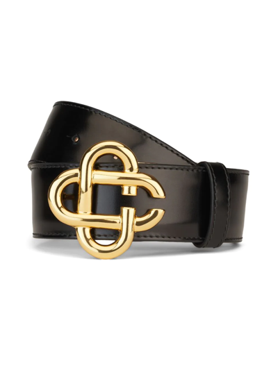 Casablanca Bright Leather Logo-buckle Belt In Black