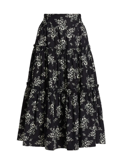 Sea Alessia Tiered Floral Midi-skirt In Black