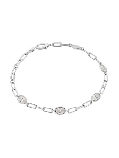 Adriana Orsini Elevate Rhodium-plated Oval Cubic Zirconia Paperclip Chain Bracelet In Silver