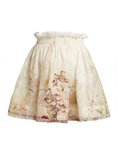Zimmermann Dancer Flip Pleated Floral-print Linen And Silk-blend Mini Skirt In Multicoloured
