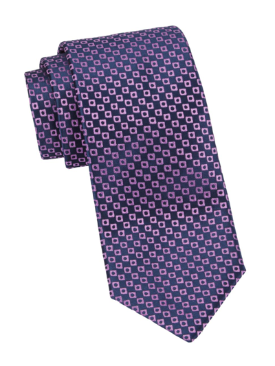 Charvet Square Geometric Woven Silk Tie In Navy Purple