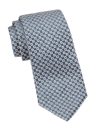 Charvet Square Geometric Woven Silk Tie In Blue White