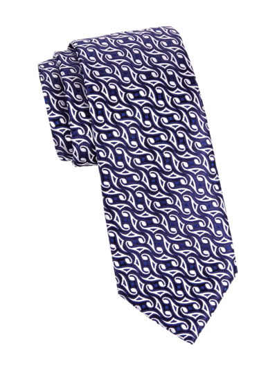 Charvet Swirl Geometric Woven Silk Tie In Navy