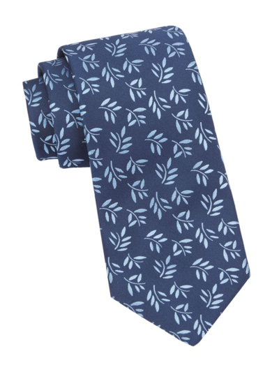Charvet Large Vineleaf Woven Silk Tie In Navy Blue