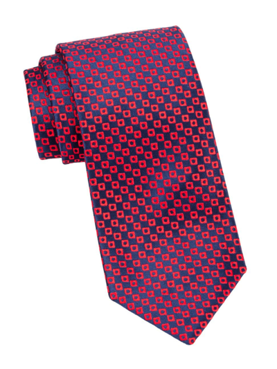 Charvet Square Geometric Woven Silk Tie In Navy Red
