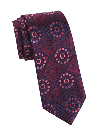 Charvet Medallion Woven Silk Tie In Navy Pink