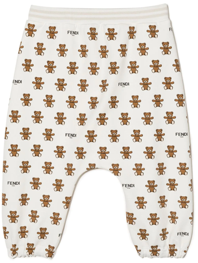 Fendi Babies' Teddy Bear Print Track Trousers In White