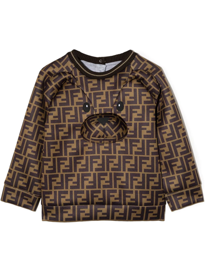 Fendi Babies' Fndi Bby Uni Ff Lgo Br Fce Crw Swtshrt B In Brown