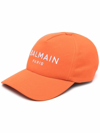 Balmain Embroidered Logo Cotton Baseball Cap In Orange Fonc Blanc