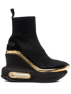 Balmain Bbold Knit Monogram Metallic Wedge Sneakers In Schwarz