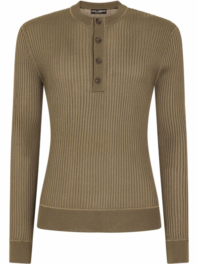 Dolce & Gabbana Ribbed Viscose Granddad-neck Sweater In Multicolor