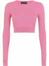 Dolce & Gabbana Cropped Sweater In Ribbed Silk In Rosa