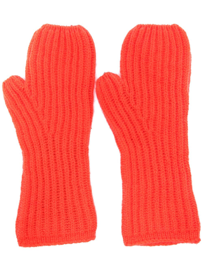 Pringle Of Scotland Ribbed Knit Cashmere Gloves In Rot