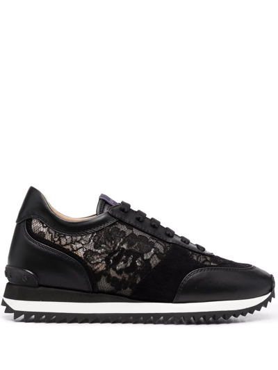 Le Silla Claire Lace-embellished Leather Sneakers In Black