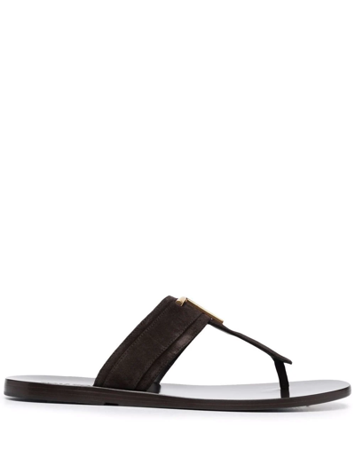 Tom Ford Logo-plaque Thong Sandals In Black
