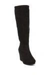 Chinese Laundry Lakeside Knee High Wedge Boot In Black Suedette