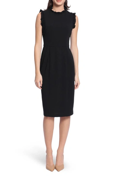 Maggy London Ruffle Mock Neck Sheath Dress In Black