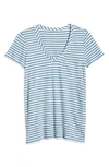 Caslon ® Rounded V-neck T-shirt In Blue- Ivory Stripe