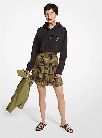 Michael Kors Camouflage Silk Georgette Ruffled Skirt In Green