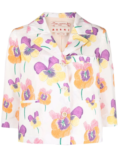 Marni Floral-print Buttoned Jacket In White