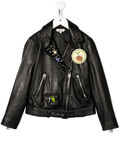 Natasha Zinko Kids' Stud-embellished Biker Jacket In Black