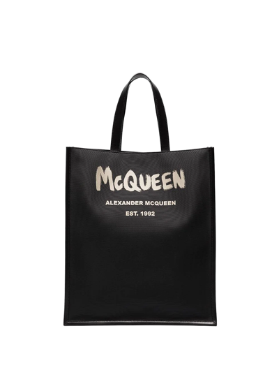 Alexander Mcqueen Brushed Logo Tote Bag In Black