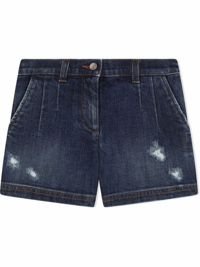 Dolce & Gabbana Kids' Stonewashed Denim Shorts In Blue