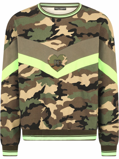 Dolce & Gabbana Felpino Oversize Camouflage Crewneck Sweatshirt In Green