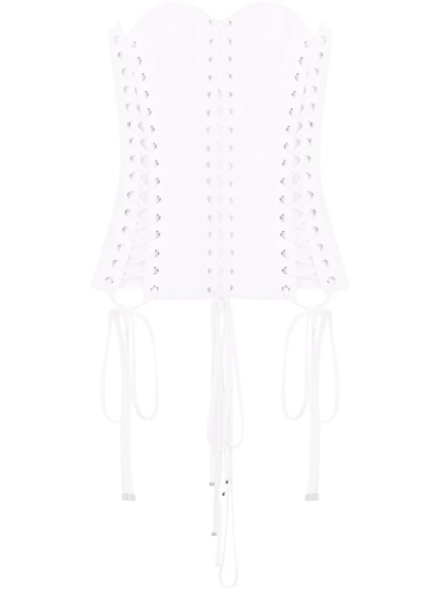 Dolce & Gabbana Strapless Lace-up Cotton-blend Gabardine Bustier Top In Bianco Ottico