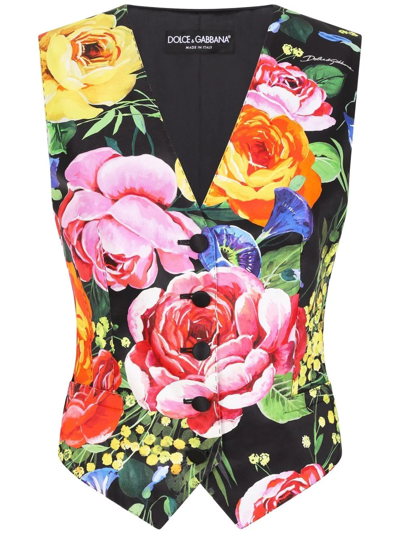 Dolce & Gabbana Floral-print Silk-blend Shantung And Satin Vest In 멀티컬러