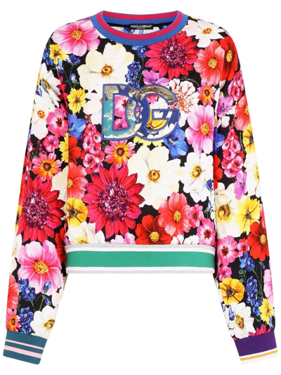 Dolce & Gabbana Multicolor Cotton Blend Cropped Sweatshirt