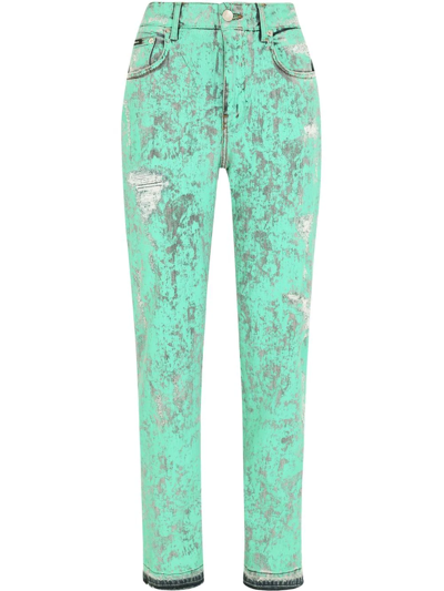 Dolce & Gabbana Coated Denim Boyfriend Jeans In Green