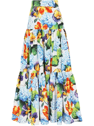 Dolce & Gabbana Painterly Floral Poplin Maxi Skirt In Multicolor