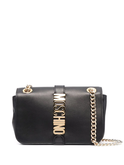 Moschino Logo-plaque Chain-link Shoulder Bag In Black