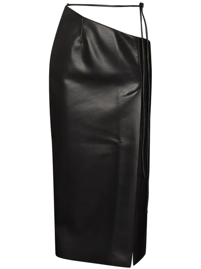 Aleksandre Akhalkatsishvili High Waist Faux Leather Midi Skirt In Black