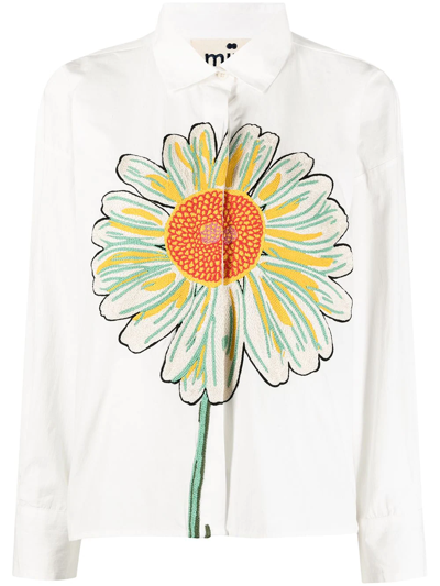 Mii Floral-embroidered Cotton Shirt In White