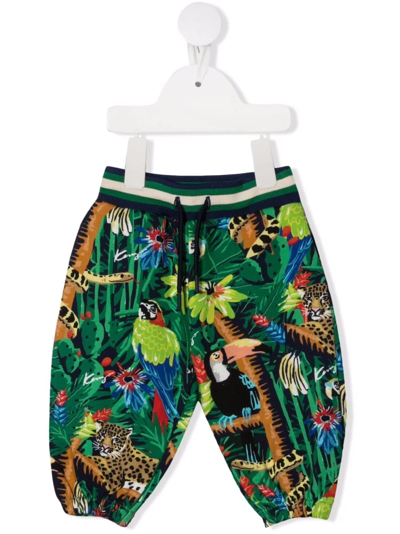 Kenzo Babies' Boys Green Cotton Topical Joggers In Blue