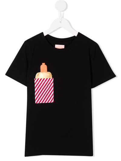 Wauw Capow By Bangbang Kids' Pocket Snack Organic Canvas T-shirt In Black