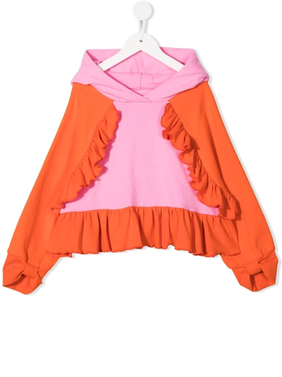 Wauw Capow By Bangbang Kids' Colour-block Ruffled Hoodie In Pink