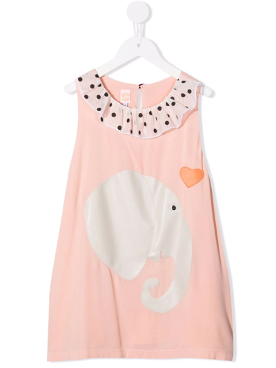Wauw Capow By Bangbang Kids' Elfie Elephant-patch Dress In Pink
