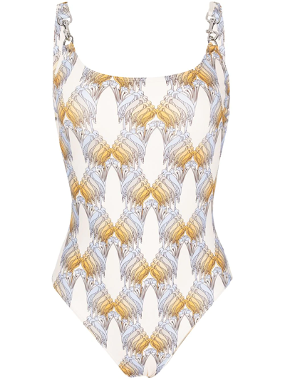 Tory Burch Graphic-print Swimsuit In Neutrals