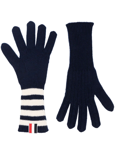 Thom Browne Cashmere Rib Gloves With 4 Bar Navy In Blue