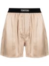 Tom Ford Logo-waist Satin Boxers In Neutrals
