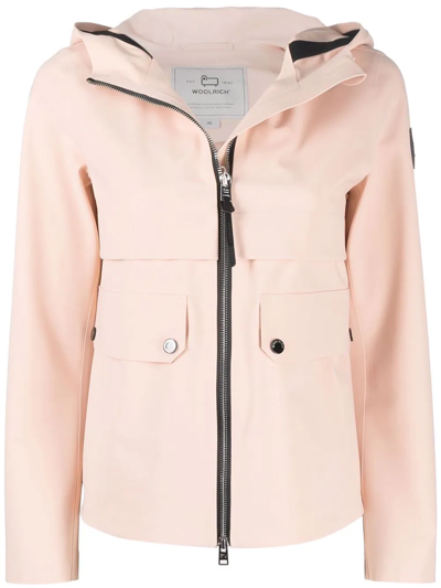 Woolrich Logo-patch Hooded Zip-front Jacket In Pink