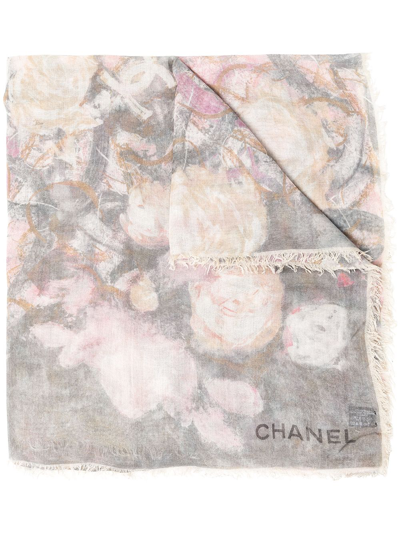 Pre-owned Chanel Camélia Print Scarf In Multicolour